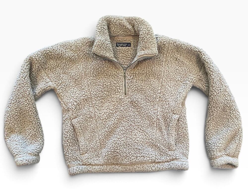 Abercrombie & Fitch Soft A&F Sherpa Quarter Zip Pullover Beige Tan Size S